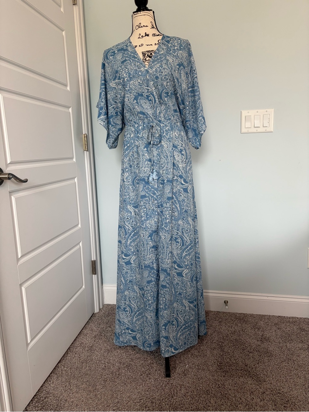 Elan Light Blue Paisley Maxi Wrap Dress